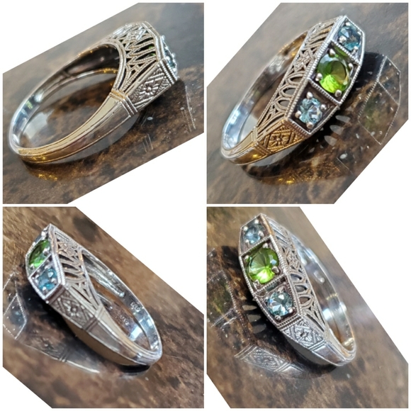 Genuine 1ct Peridot and Aquamarine Ring Size 8 - Picture 5 of 7